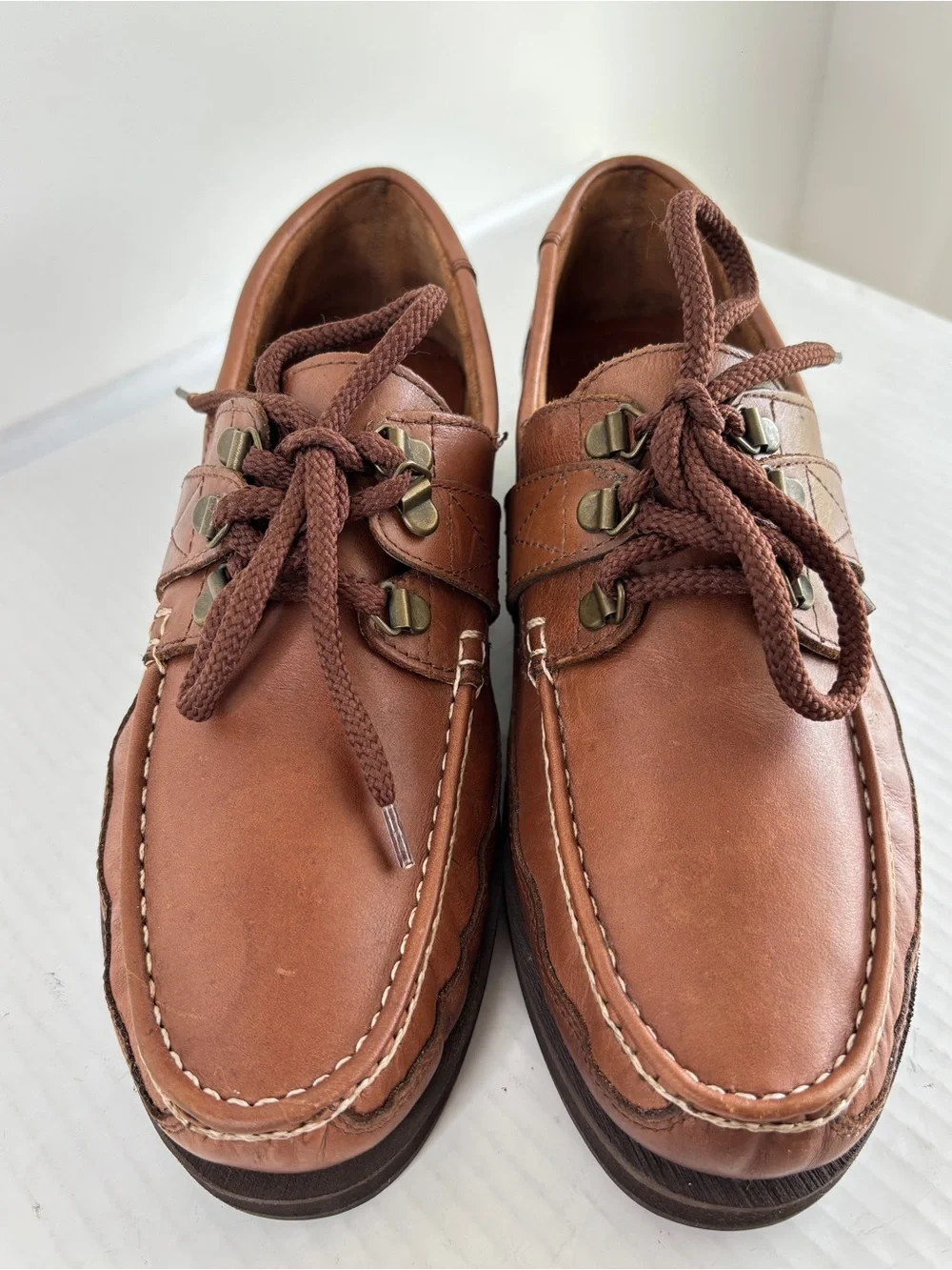Wrangler Brown Leather Boat Shoes Mens 9.5 M Rugged Sole Crafted in Brazil NEW!